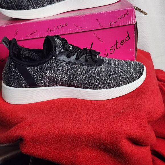 Twisted Black White with Silver Metallic Thread Dimitria22-B Cloth Sneakers Sz 6 - Picture 6 of 16